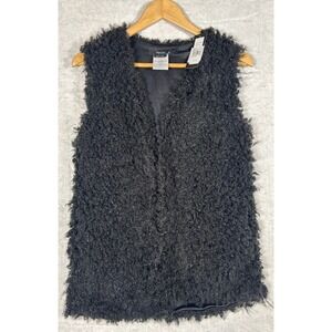 VERTIGO Black Shaggy Faux Fur Vest Women's Open Front Trendy Size S New with tag